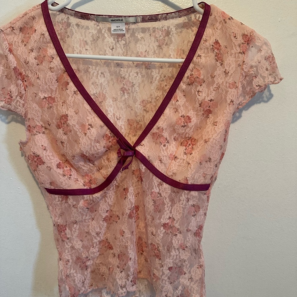 Floral Lace Top with burgundy Trim
